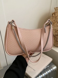 Women Woven Texture Underarm Bag PU Leather Metal Chain Decor Fashion Shoulder Bag Trendy Hobo Crossbody Bag Versatile Handbag