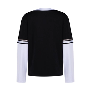 Back view of Wednesday Addams cosplay long sleeve T-shirt with black white spliced design