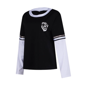 Wednesday Addams cosplay t-shirt with Iphelia print and black-and-white contrast sleeves