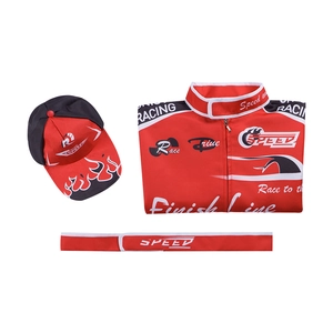 Driedelig racepak-set met rood jack, baseballpet en hoofdband voor cosplay-events