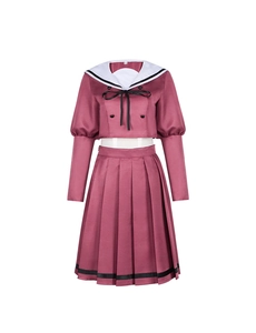 Detail of JK sailor school uniform featuring a white collar, black bow, and pleated skirt