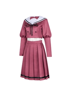 Detail of burgundy JK sailor uniform set with pleated skirt and white nautical collar