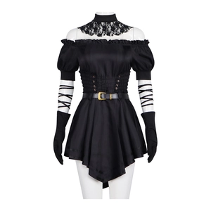 Vrouwen Gothic Zwart Cosplay Jurk Off-Shoulder Pofmouwen Veter Korset Kostuum Met Choker Handschoenen Voor Feest Rollenspel