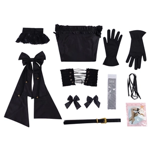 Zwarte gothic cosplay set inclusief kanten kraag, tube top, strikken en kousen accessoires