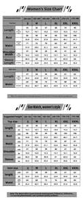 Detailed women's size chart for cosplay school uniform set from S to XXXL sizes
