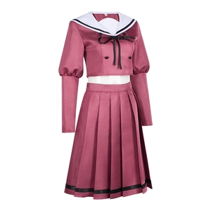 Cosplay school uniform set with a maroon sailor top, black bow, and pleated skirt