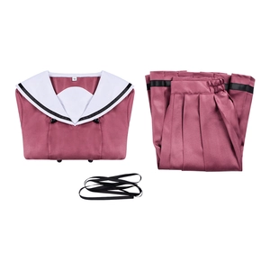 Three-piece school uniform cosplay set with pink pleated skirt and white sailor top