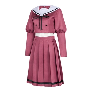 Japanese style deep pink sailor suit cosplay set with pleated skirt on display stand