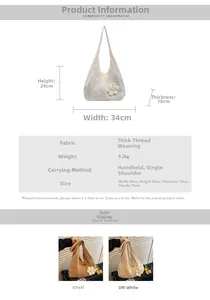 Guide des tailles détaillé et spécifications pour grand sac cabas en tricot à fleurs