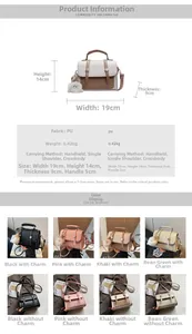 Detailed size specifications and color comparison of small crossbody tote bag with charm