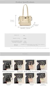 Detailed size chart and multi-color specifications for quilted PU leather bucket bag