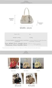 Detailed spec sheet and color options for the stylish PU shell bag with lace bow charm