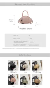 Vue détaillée des dimensions du sac à main et des diverses options de couleurs