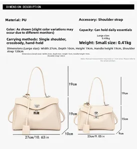 Detailed size chart and dimensions for the minimalist PU leather tote bag with measurements
