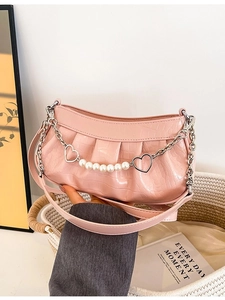 Sac Bandoulière Mode Femme Motif Crocodile Plissé Style Coréen Sac Sous le Bras Avec Chaîne Décor Künstliche Perle et Coeur