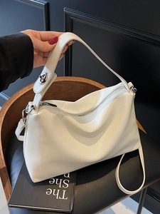 Elegant white glossy PU leather crossbody bag with silver hardware for daily wear