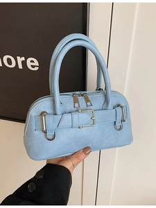 Women PU Leather Shell Crossbody Bag Fashion Handbag With Belt Buckle Decoration Double Zipper Small Shoulder Bag For Daily