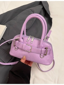Fashionable lavender shell bag with adjustable strap and dual zippers in high-quality PU
