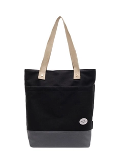 Minimalist canvas tote bag in black and gray color block design with top handles