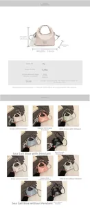 Detailed size chart of women's PU crossbody bag with dimensions and multi-color options