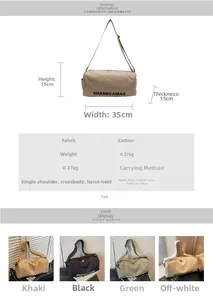 Detailed size specifications for a large capacity canvas cylindrical pillow bag