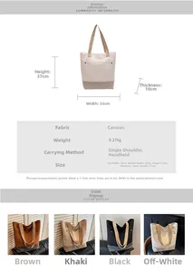 Detailed size specifications and material chart for the canvas patchwork tote bag