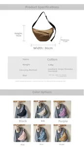 Detailed size specifications for large capacity canvas crescent crossbody bag