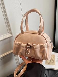 Fashion Women Ruched PU Leather Handbag Mini Pillow Shape Crossbody Bag Versatile Shoulder Bag With Top Handle Adjustable Strap