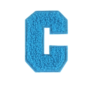 Blue chenille towel embroidered letter C patch for DIY clothing and bag decoration