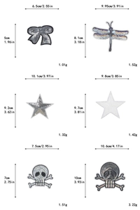 Sequin embroidery patches set with dimensions and weights for DIY clothing decor