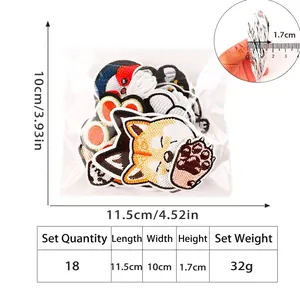 18-piece dog and cat paw embroidery patch set for DIY clothing decoration
