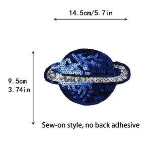 Blue planet sequin patch for clothing DIY, 14.5x9.5cm hand-sewn decorative embroidery