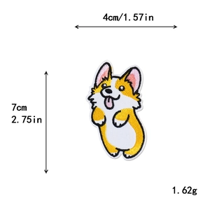 Embroidered Corgi dog patch for DIY clothing decoration, size 4cm by 7cm on white background