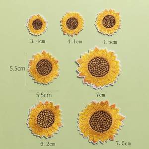 Set of sunflower embroidery patches in seven sizes for DIY clothing and bag decoration