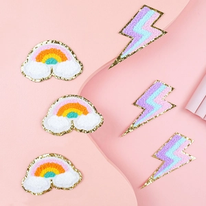 Rainbow and lightning embroidered sequin patches for clothing DIY decoration