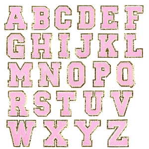 Chenille Embroidery Letter Patches Gold Glitter Border Alphabet Heat Seal Self Adhesive Patch For Clothing Bag Hat DIY Decoration Varsity Style
