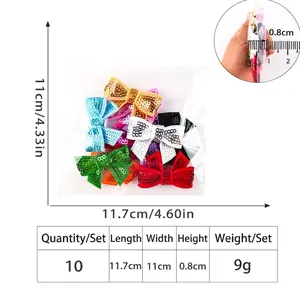 10-piece colorful sequin bow patches for DIY clothing decoration with size dimensions