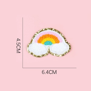Rainbow cloud embroidered patch with gold sequins for DIY clothing decoration, 6.4x4.5cm