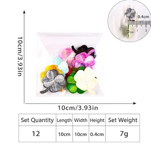 12pcs colorful four-leaf clover embroidered patches set with size measurements 10x10cm