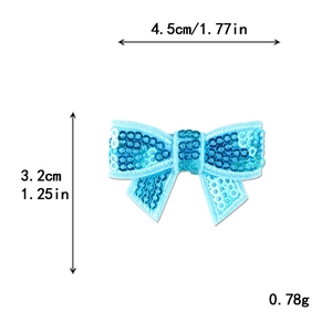 Blue sequin bow embroidery patch for DIY crafts with 4.5cm x 3.2cm size measurements