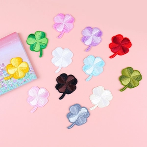 Colorful four-leaf clover embroidered DIY patches for clothes and bags in various shades