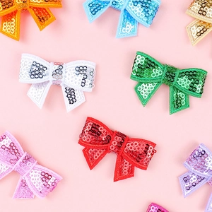 Colorful sequin bow patches for DIY clothing, hats, and bags decoration in multiple colors