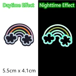 Leuchtender Regenbogen-Stickaufnäher mit Tag- und Nachteffekt, Größe 5.5cm x 4.1cm