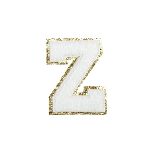White chenille letter Z patch with gold glitter border for DIY apparel decoration