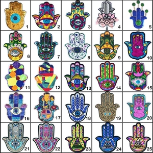 Large Sequin Embroidery Hamsa Hand Patch Evil Eye Applique For Clothing DIY Decoration Bohemian Ethnic Style Fabric Patch For Jacket