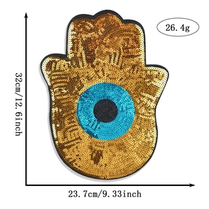 Large Hamsa Hand sequin embroidered patch for DIY clothing decoration, 32cm height