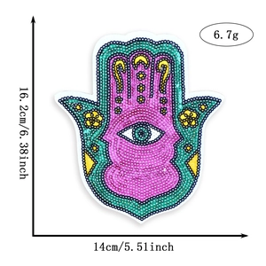 Detail of Hamsa Hand sequin patch showing intricate beadwork and precise dimensions