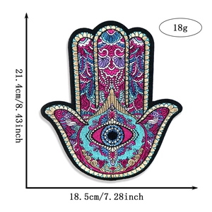 Hamsa Hand embroidery patch with Evil Eye detail, size 21.4x18.5cm for DIY decor