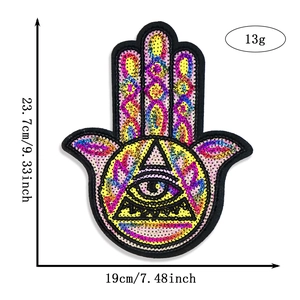 Hamsa hand sequin patch with dimensions 23.7x19cm for DIY clothing decoration