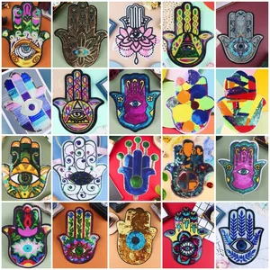 20-piece set of Hamsa Hand sequin embroidery patches in assorted bohemian colors for DIY clothing
